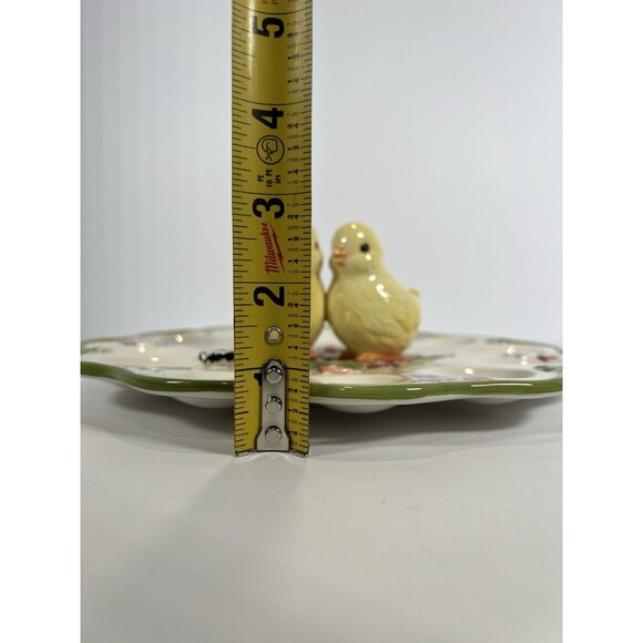 Egg Platter With 2 Baby Chics, Butterfly & Tulips.‎ Vintage 10” Diameter - Picture 12 of 16